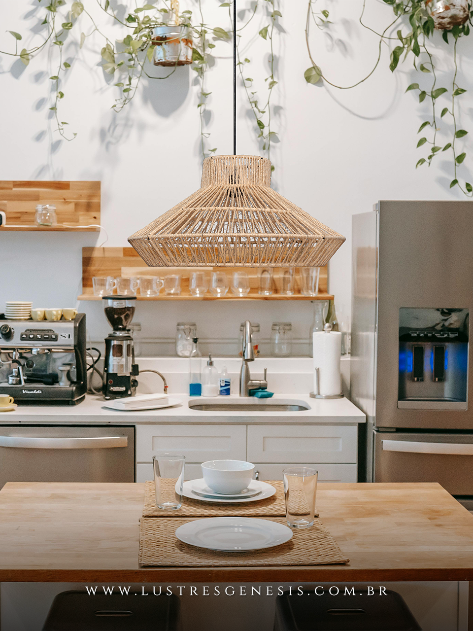 Lumin&aacute;ria Pendente Palha Malibu Bege Natural Modelo R&uacute;stico 30cm para Sala de Jantar Sala de Estar Quarto Living